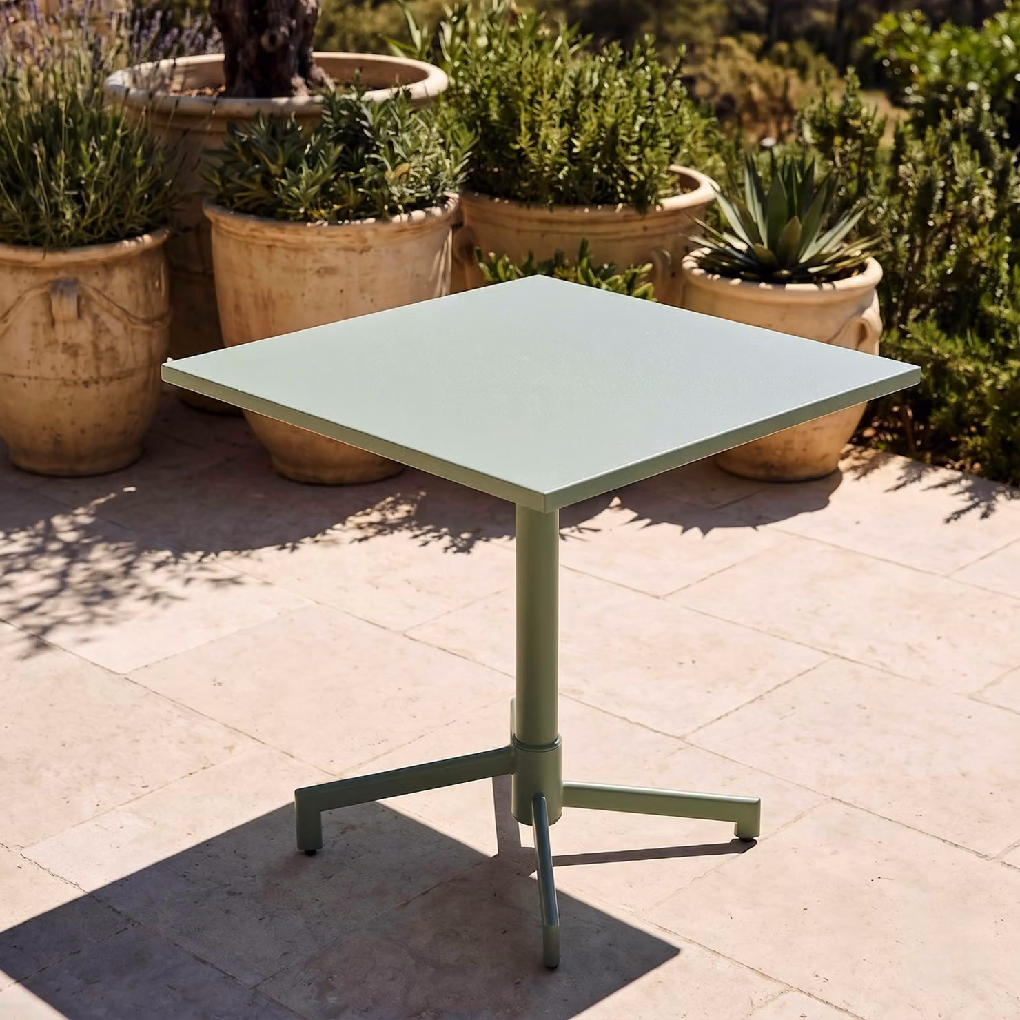 Tavolo da giardino bistrot quadrato con piano pieghevole verde salvia - Oviala Palavas