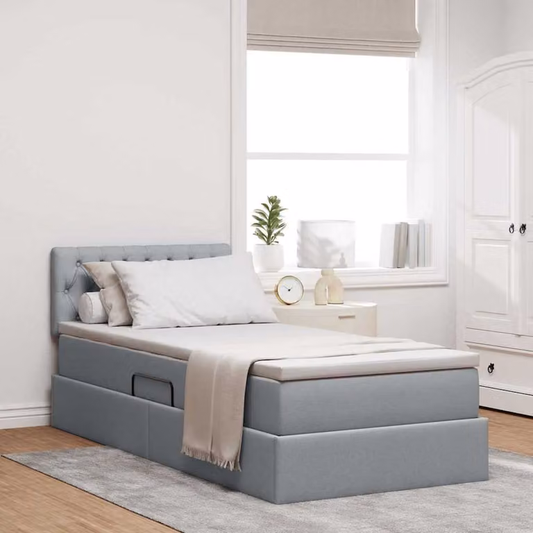 Letto con contenitore e materasso vidaXL in tessuto grigio e bianco, L/P/H: 100 x 200 cm