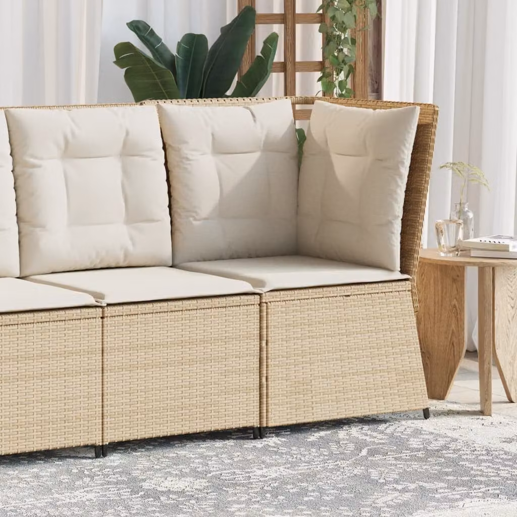 vidaXL Divano Angolare da Giardino in Polyrattan con Cuscini Beige e Bianco