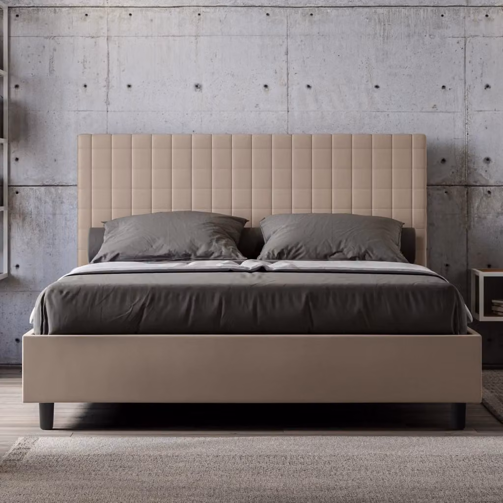 Letto Matrimoniale con Contenitore e Rete Giordanoshop Imbottito in Similpelle Beige L: 160 cm, P: 210 cm, H: 122 cm – 2