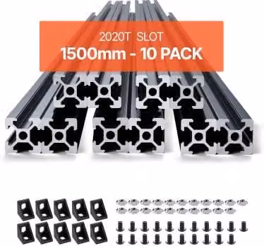 Set di 10 guide lineari VEVOR 2020 con scanalatura a T in lega di alluminio anodizzato nero, ideale per stampanti e incisioni laser, Lunghezza: 1500 mm