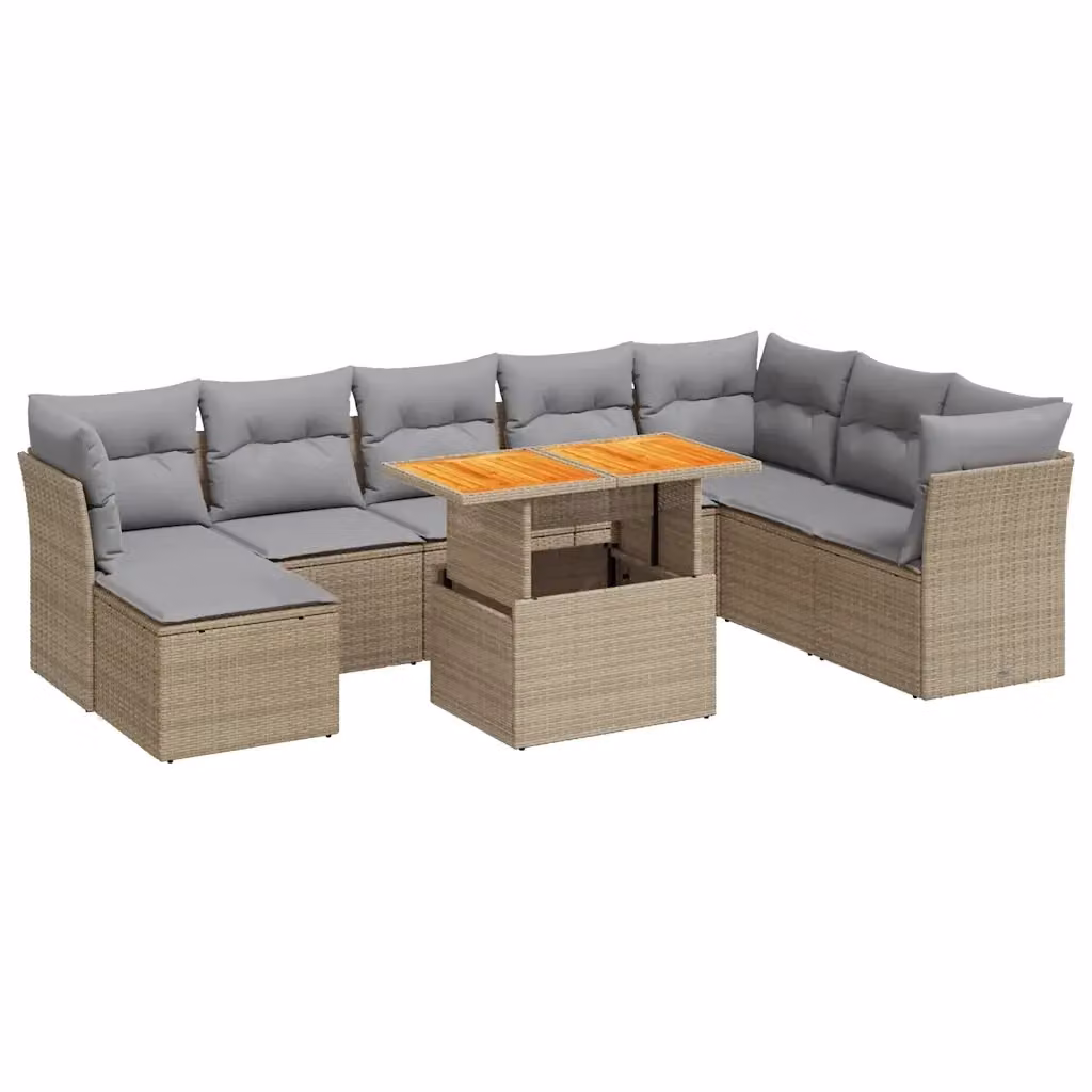 Set Divano da Giardino a L vidaXL in Polyrattan con Cuscini Beige e Tavolino da Esterno 9 Pezzi – 2