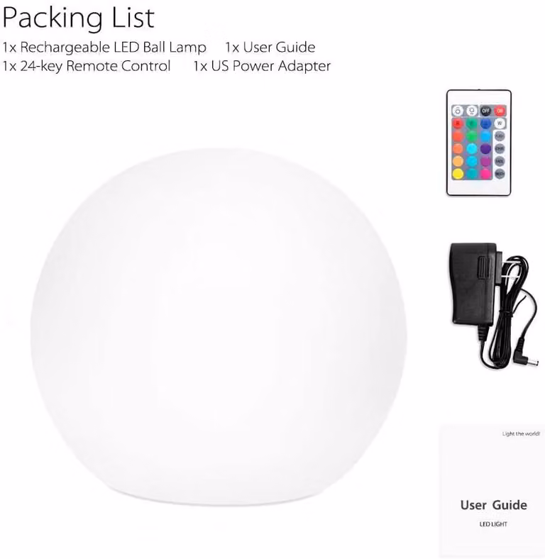 Lampada a LED sferica UNIQ da 15 cm, lampada da giardino impermeabile IP65 con telecomando e batteria ricaricabile