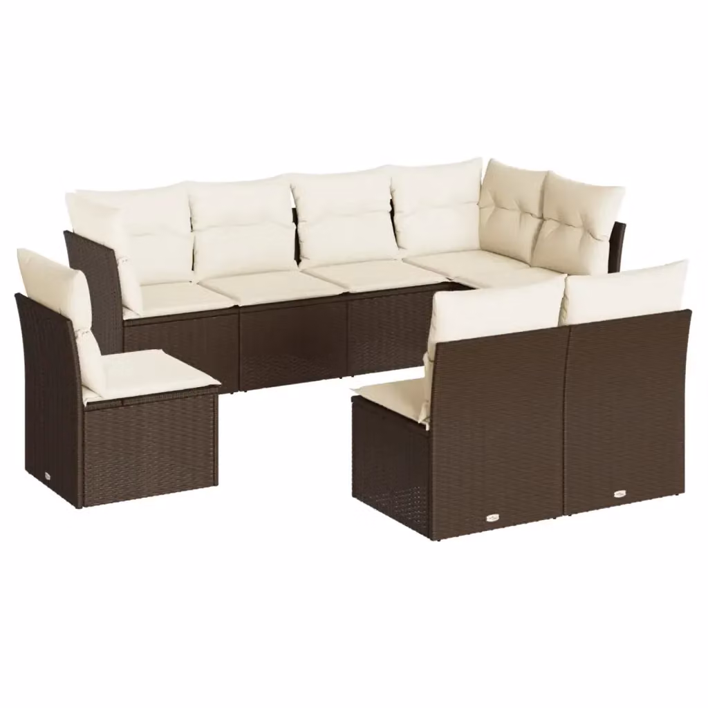 Set di divani da giardino vidaXL in polyrattan marrone con cuscini bianchi, composizione a L per esterno – 2