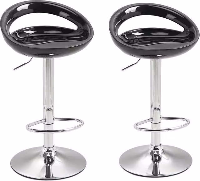 Set 2 Sgabelli da Bar Alti Girevoli a 360° con Schienale Regolabili Base Acciaio Cucina Nero 46x41x76-96cm