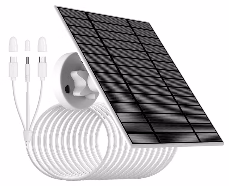 Pannello solare da 5V-6W per telecamere, grado di protezione IP66, cavo da 3 metri, connettori microUSB/Type-C/DC