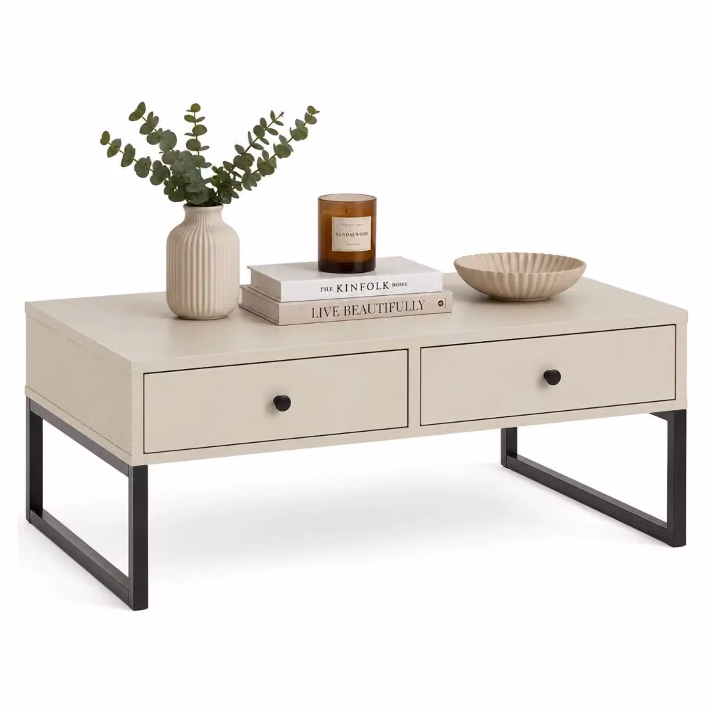 Tavolino da salotto DMORA Liparoza beige con 2 cassetti, L: 77 cm, P: 60 cm, H: 36 cm – 2