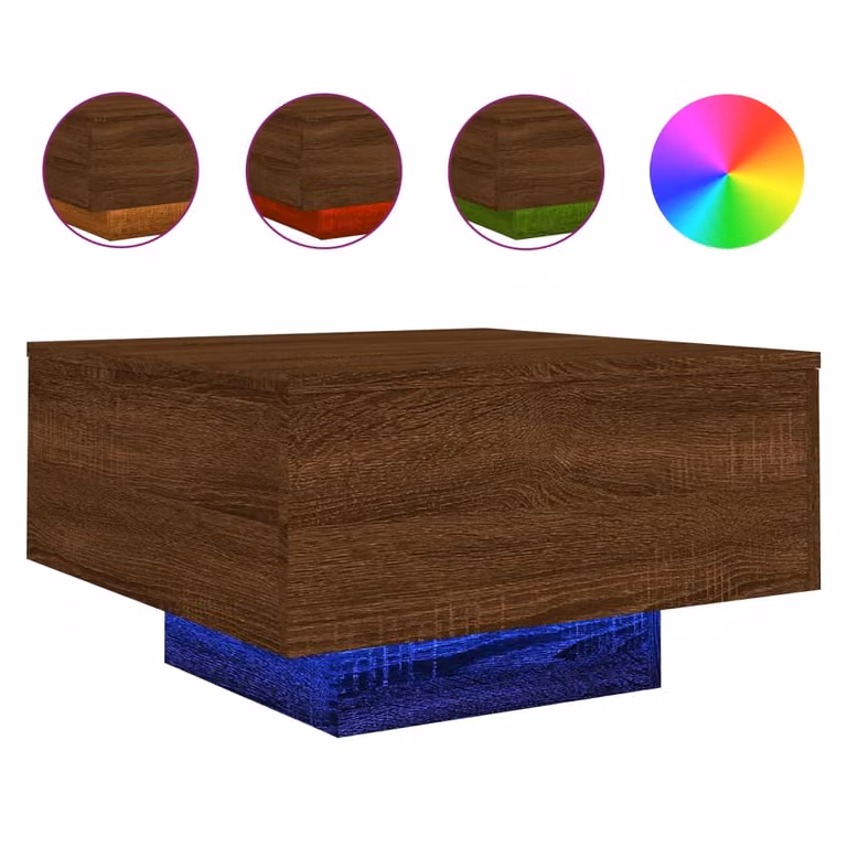 Tavolino da Soggiorno con Luci LED Rovere Marrone 55x55x31 cm