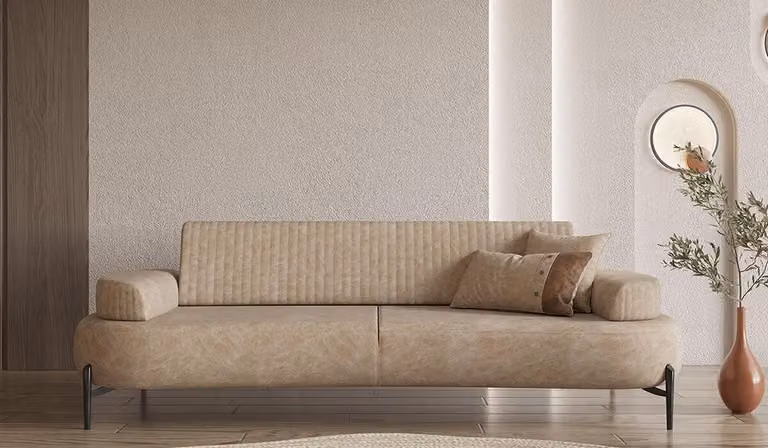 Designe Dreisitzer Sofa 3 Sitzer Polstersofa Stoffsofa Couch Beige