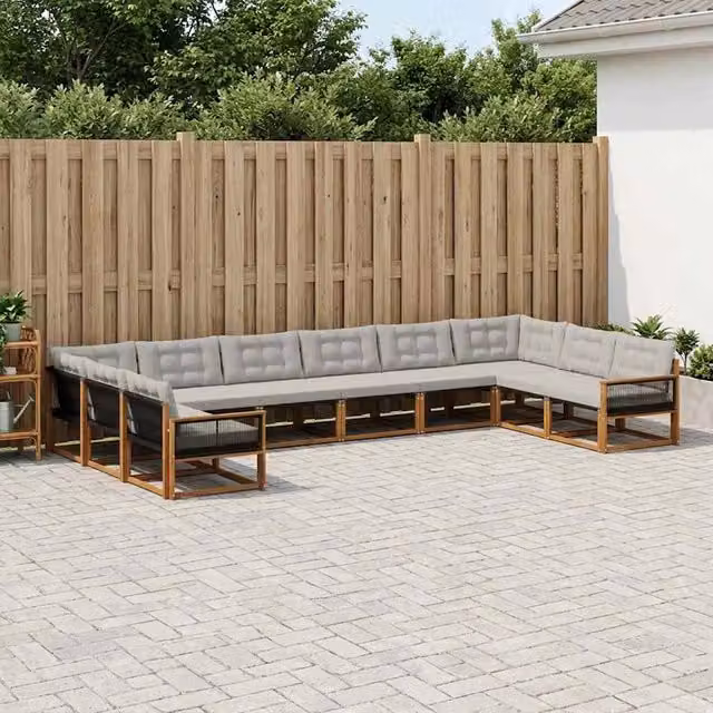 Set di divani da esterno 10 pz Naturale e Grigio Chiaro 3381711