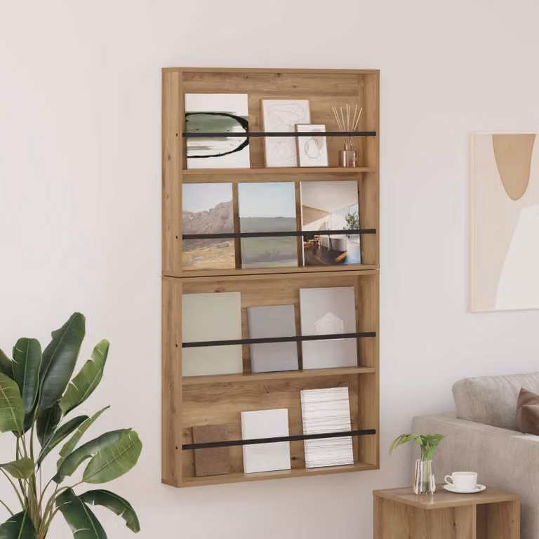 Set di 2 Scaffali per riviste vidaXL Moderni in Legno Marrone con Ripiani Regolabili, L 80 cm x P 12 cm x H 70 cm