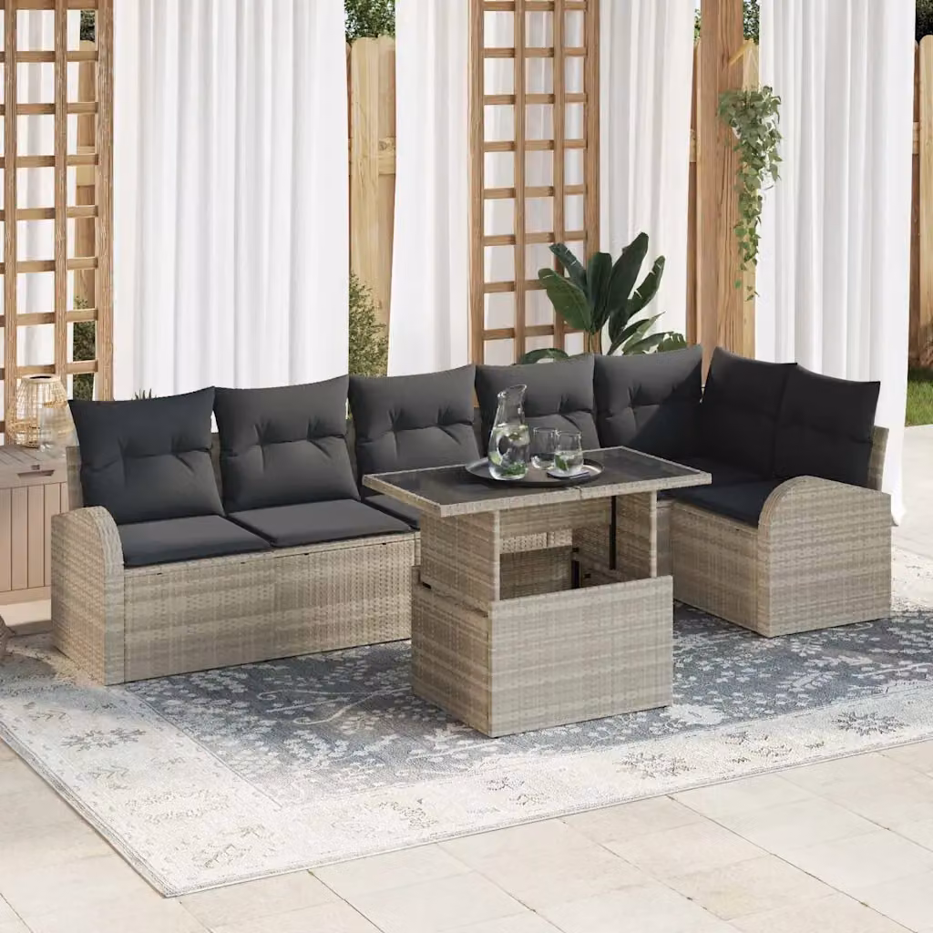 Set Divano da Giardino vidaXL 7 Pezzi a Forma di L con Tavolino, Grigio – 1