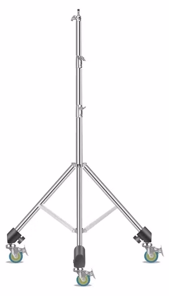 Treppiede fotografico, acciaio inossidabile, struttura resistente, 2,8 m, scarpe argentate