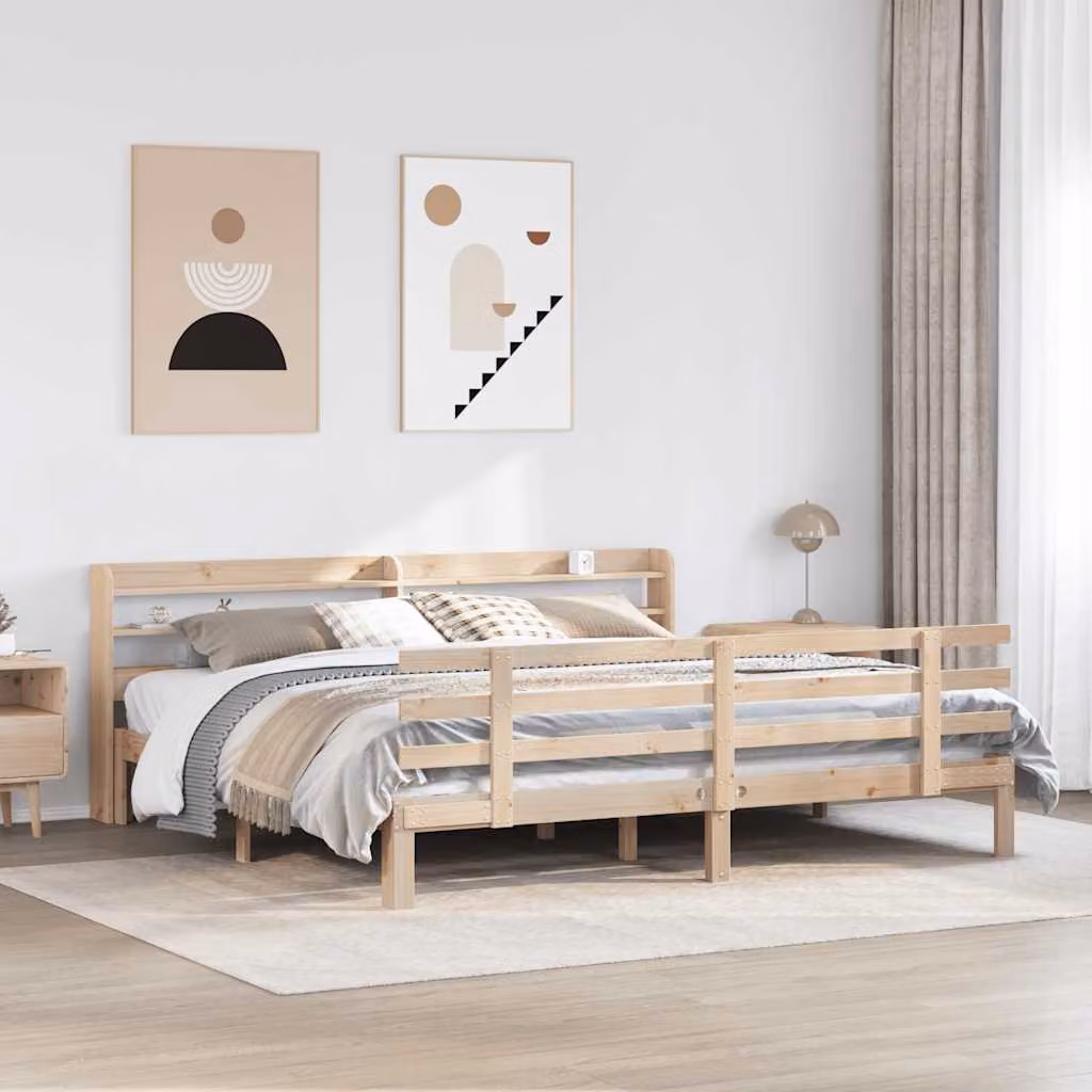 vidaXL Giroletto con Testiera in Legno di Pino Massello Rustico L: 180 cm, P: 200 cm – 1