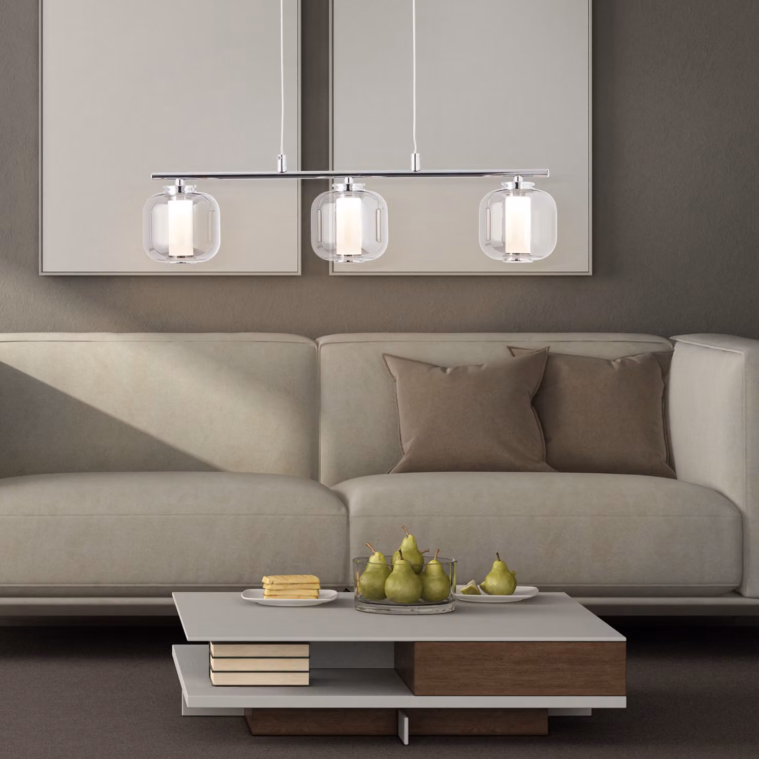 Rafa LED lampada a sospensione a 3 luci bar cromo/vetro fumé