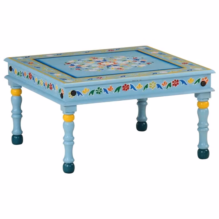 The Living Store tavolino turchese dipinto a mano in legno massello di mango