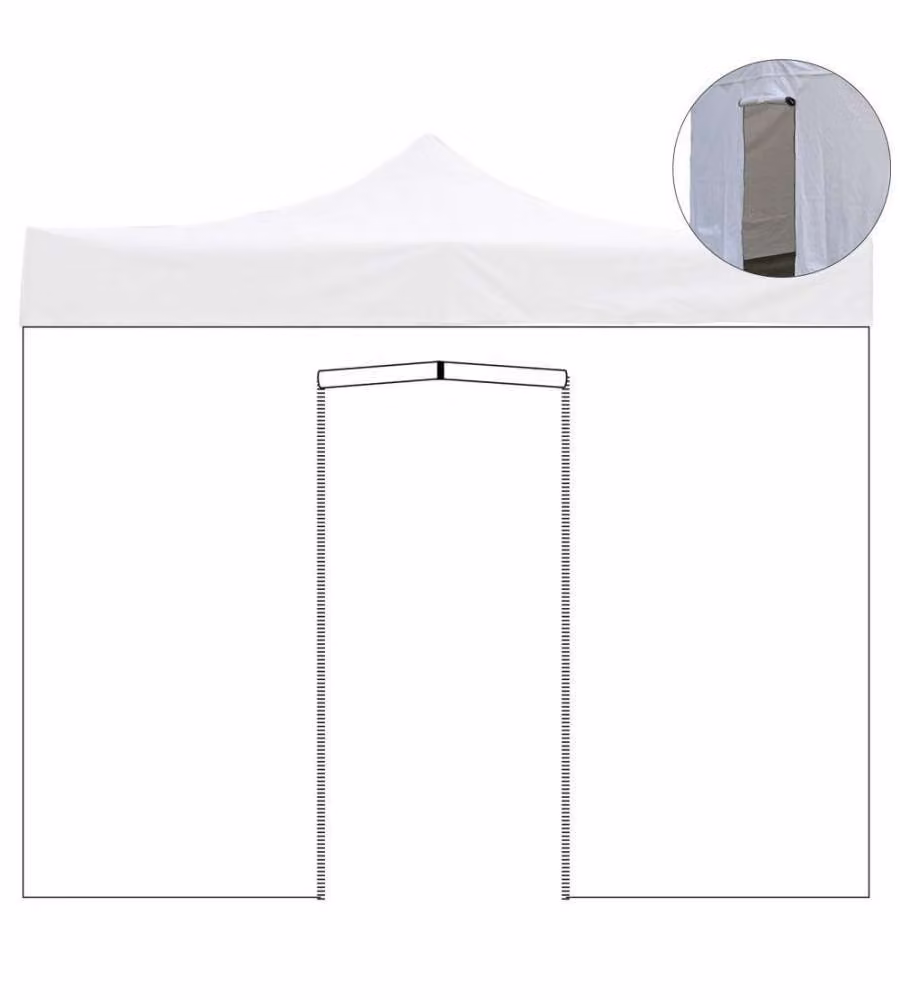 Telo laterale 4,5x2mt bianco impermeabile con porta avvolgibile per gazebo richiudibile