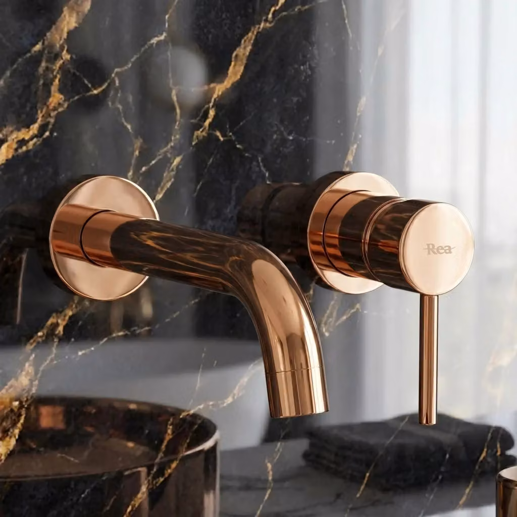 Rubinetto da incasso a parete Rea con leva singola in ottone color rame e bronzo per lavabo o cucina – 2