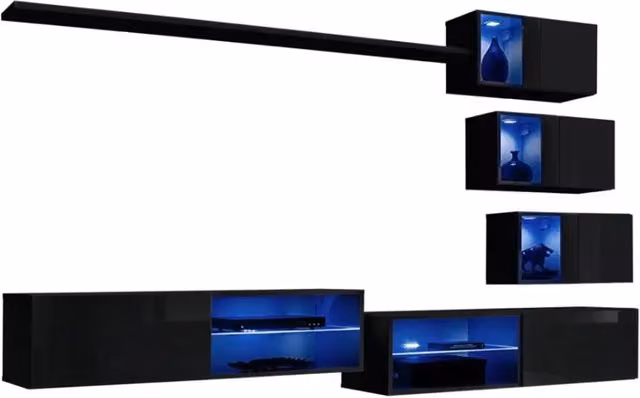 Set di mobili da soggiorno SWITCH XXIV – LED – Nero lucido – Composizione murale design