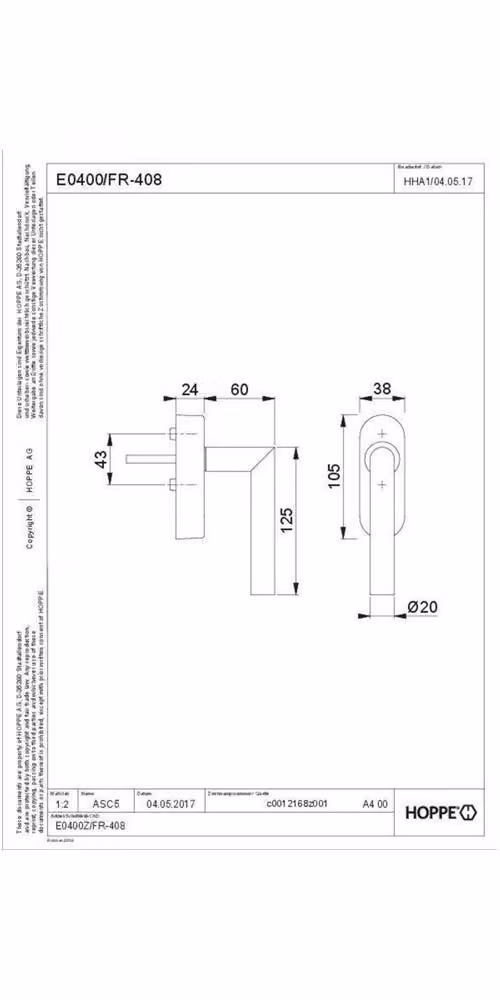 HOPPE Maniglia per finestra Amsterdam E0400/FR-408 Acciaio inox opaco 20 - 30 mm eManiglia per finestra - 11628224
