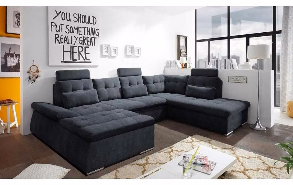 Ecksofa U-Form Sofa Wohnlandschaft Garnitur Polster Bettfunktion Schlafsofa