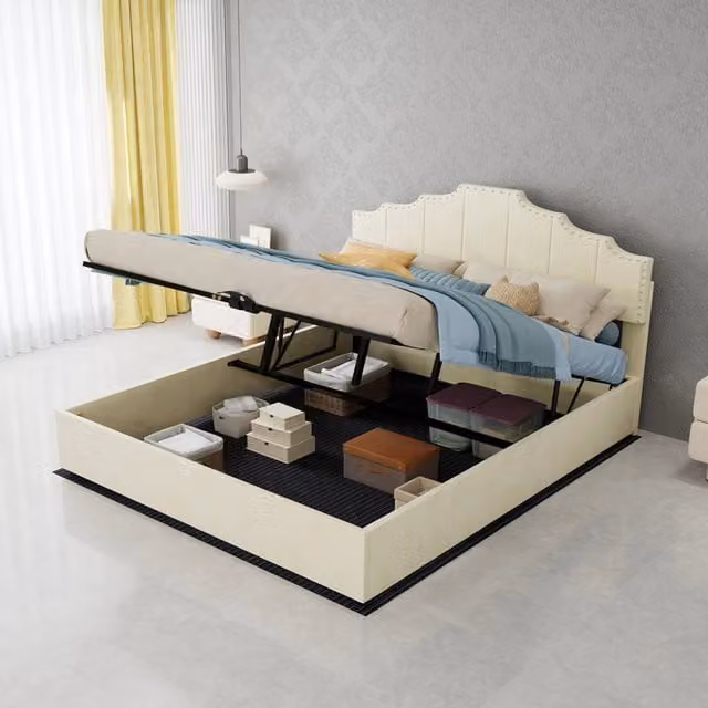 letto moderno in tessuto e metallo beige 160 x 200 cm