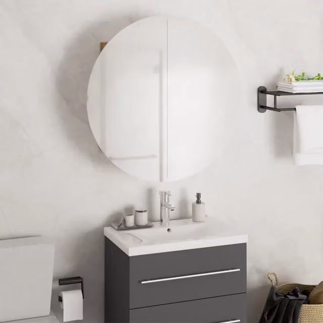Armadio da bagno moderno vidaXL con specchio e illuminazione LED in rovere, L/P/H: 47 x 47 x 17,5 cm