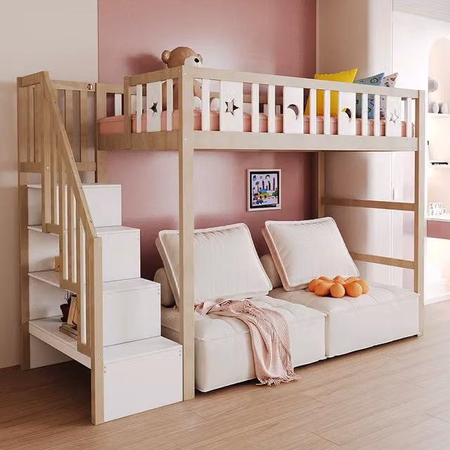 Letto a soppalco bambini - Xylo - 90x200 cm stelle lune legno