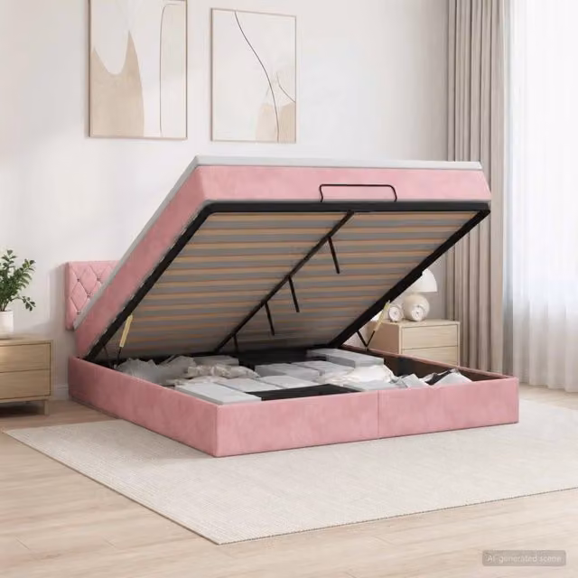 Letto ottomano con materasso Rosa 140 x 190 cm Velluto 3456488