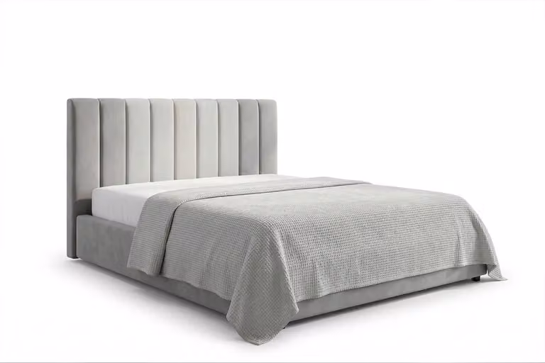 Letto KAWOLA CATTURA imbottito in velluto grigio 160x200 cm con rete a doghe
