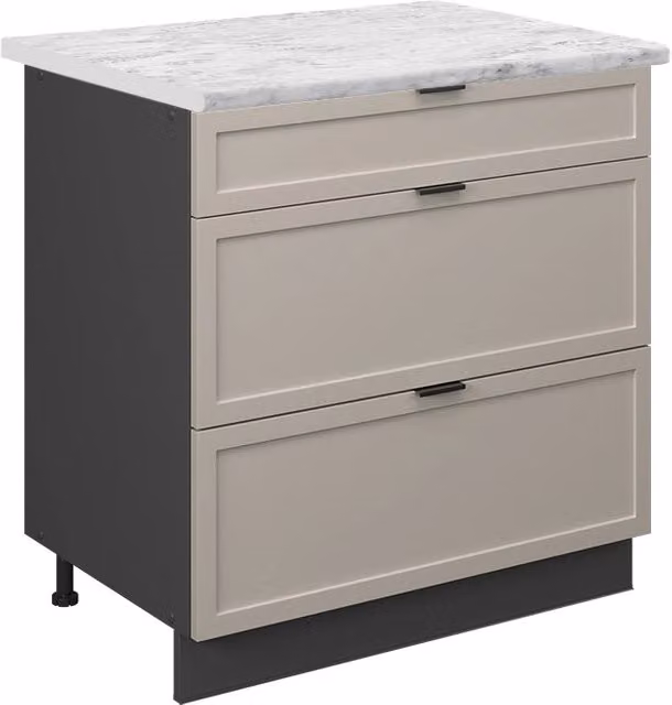 Mobiletto base per cucina Fame-Line GrigioBeige/Antracite 80 cm con 3 cassetti, PL Marmo Vicco