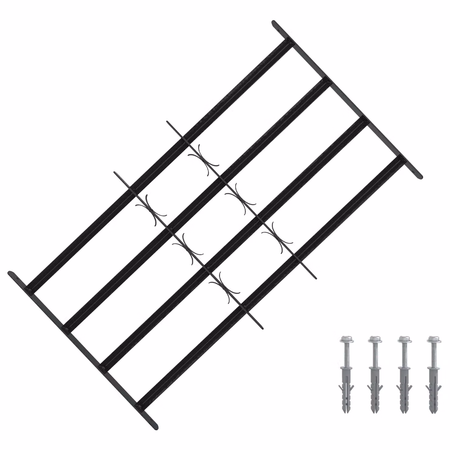 Set di 3 griglie di sicurezza per finestre vidaXL in acciaio nero con 4 barre trasversali