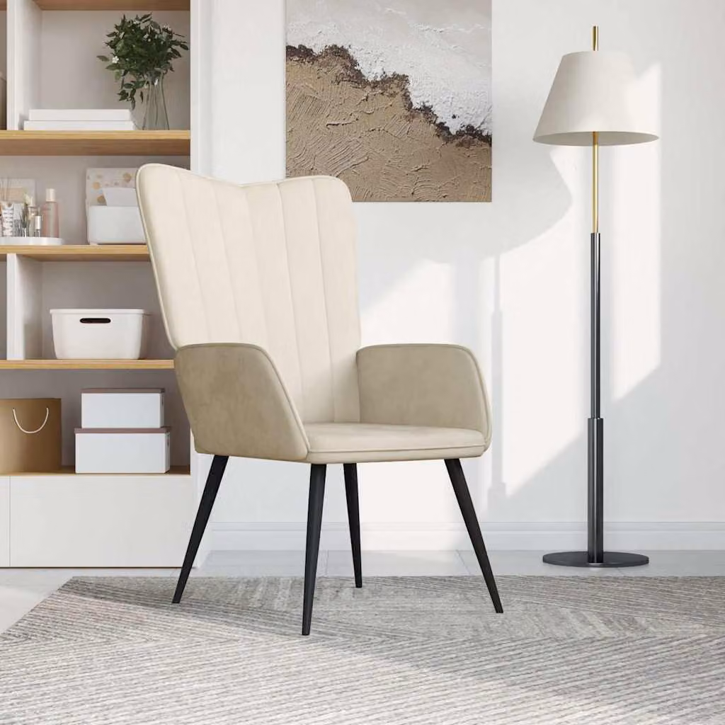 Sedia Relax vidaXL in Velluto Bianco Crema con Braccioli e Struttura in Metallo