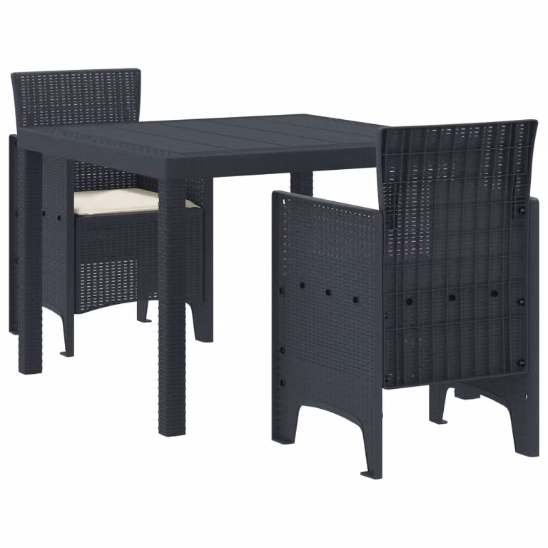 Set da pranzo per giardino e terrazzo vidaXL in rattan color antracite, 3 pezzi