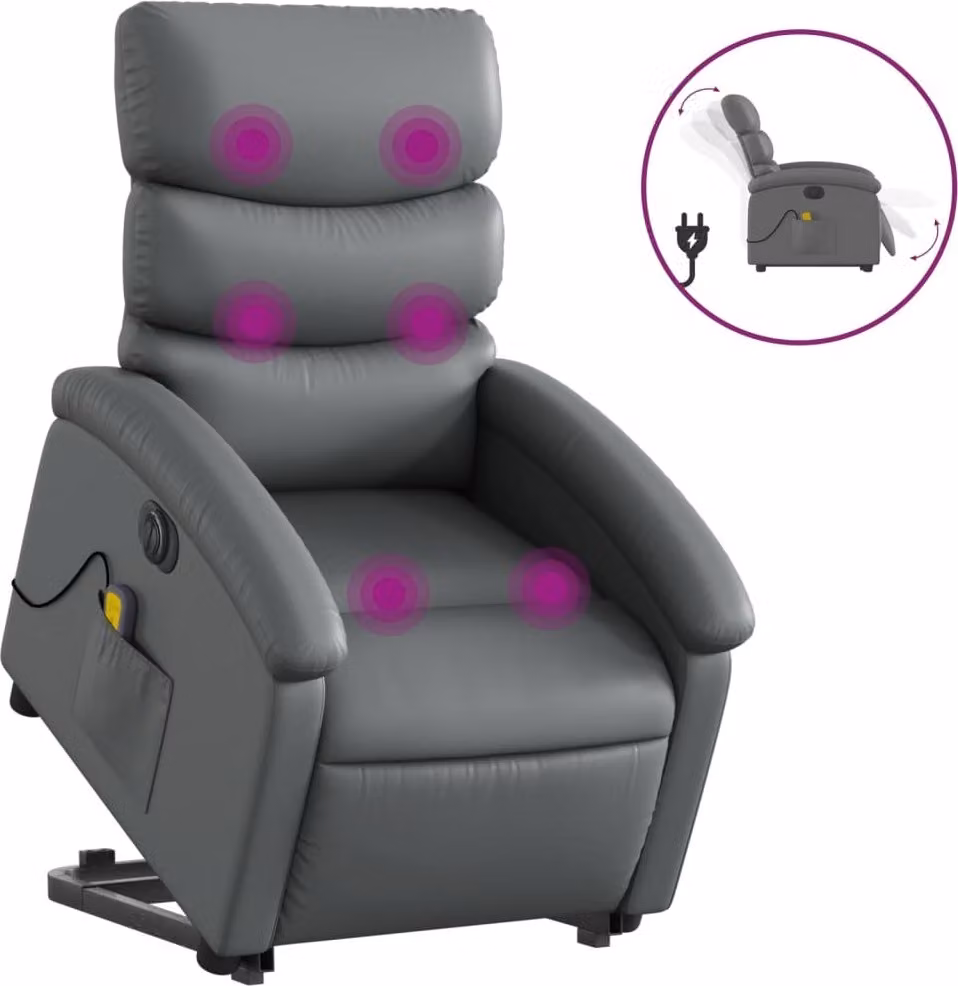 Poltrona Alzapersona Elettrica Reclinabile Grigio in Pelle finta