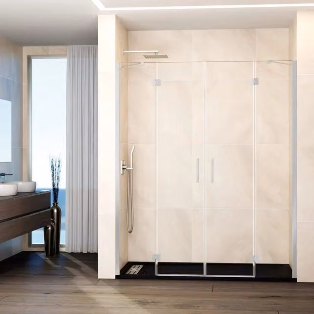 Box doccia rettangolare DUCHA GLASS 2 con 2 fissi e 2 porte battenti, nichel e vetro trasparente, L: 252.5 cm