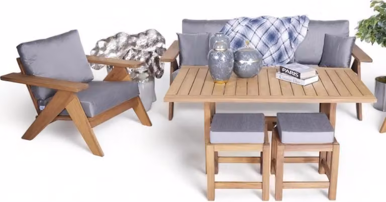 Sofagarnitur 3+1 Sitzer x Hocker Sitzgruppen Holz Esstisch Gartenmöbel Set 5tlg