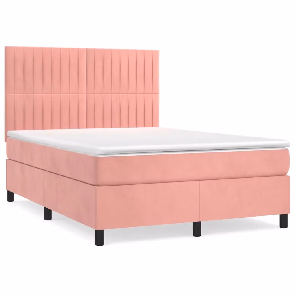 Letto con Giroletto a Molle e Materasso Ibrido vidaXL in Velluto Rosa e Bianco L/P/H: 190 x 140 x 40 cm – 2
