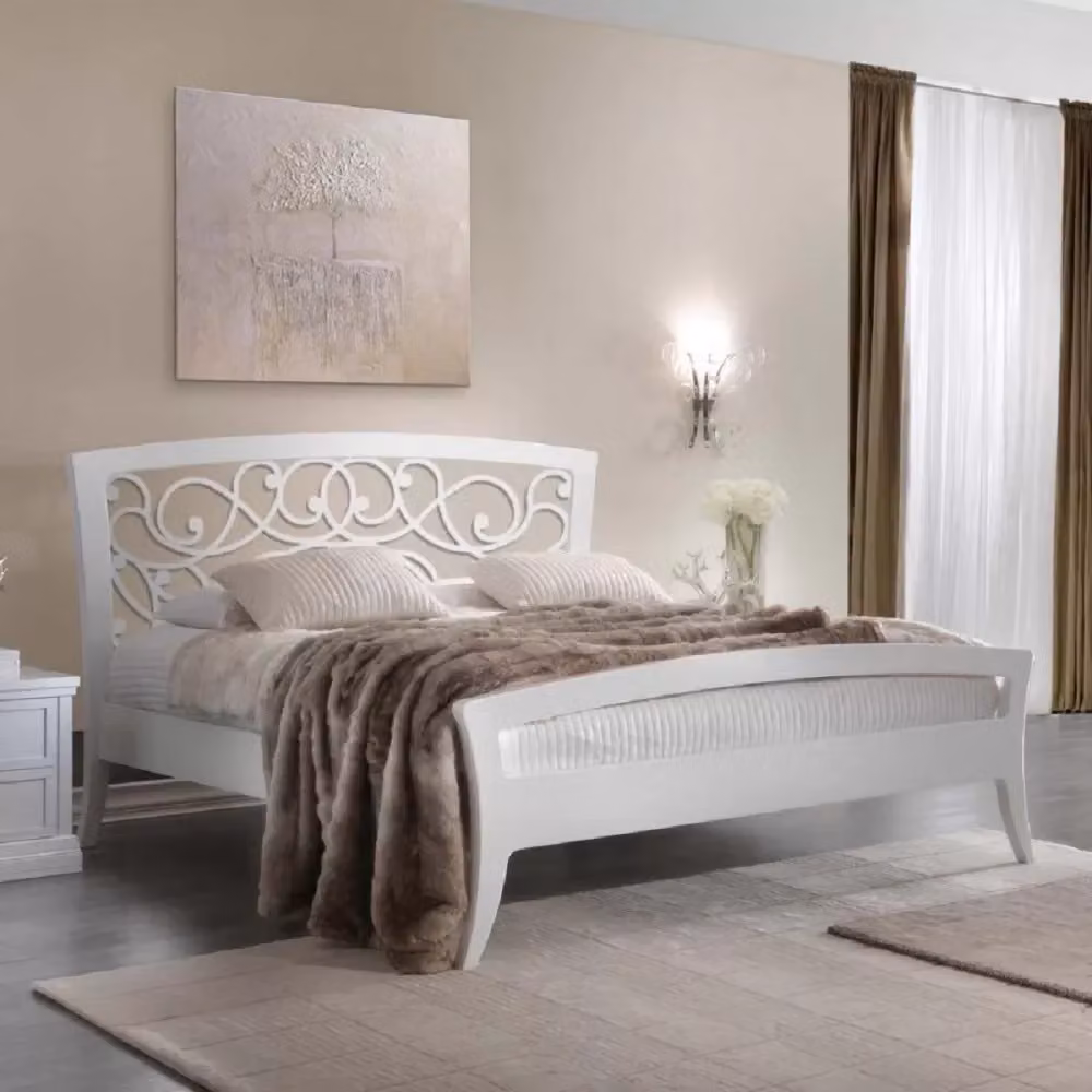 Letto arte povera traforato in legno bianco Mobili 2G L: 184 cm, P: 210 cm, H: 120 cm – 2