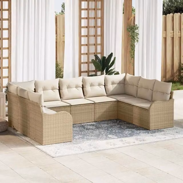 Set Divano da Giardino a L vidaXL in Polyrattan con Cuscini Beige e Bianco – 1