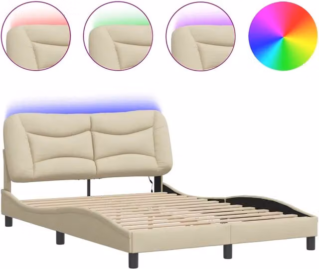 Letto matrimoniale | Letto per adulti | Giroletto con LED senza Materasso Hvar Crema 140x200 cm in Tessuto