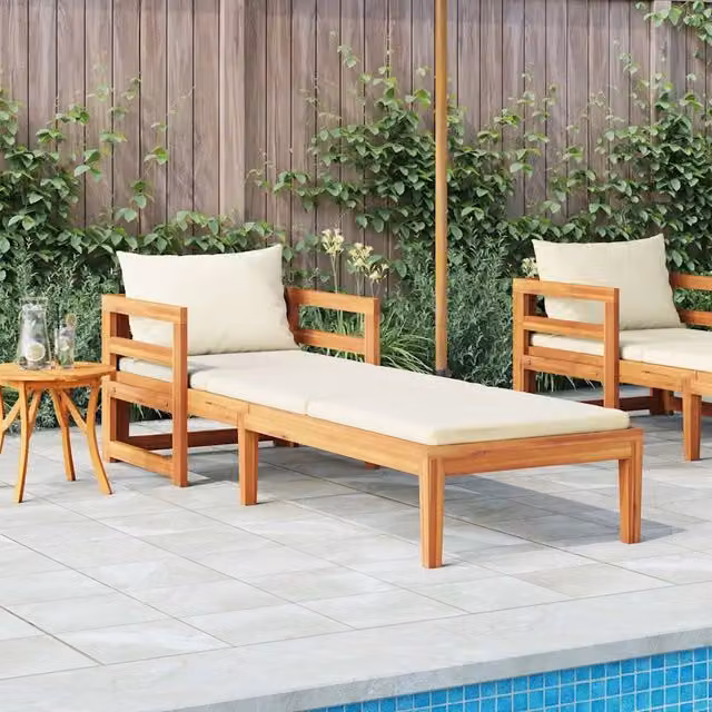 Divano da Giardino-Lettino Prendisole con Cuscini Bianco Crema in Acacia Massello