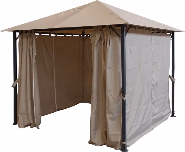 Padiglione da giardino in metallo Nizza 3x3m antica tenda da festa sabbia con 4 pannelli laterali