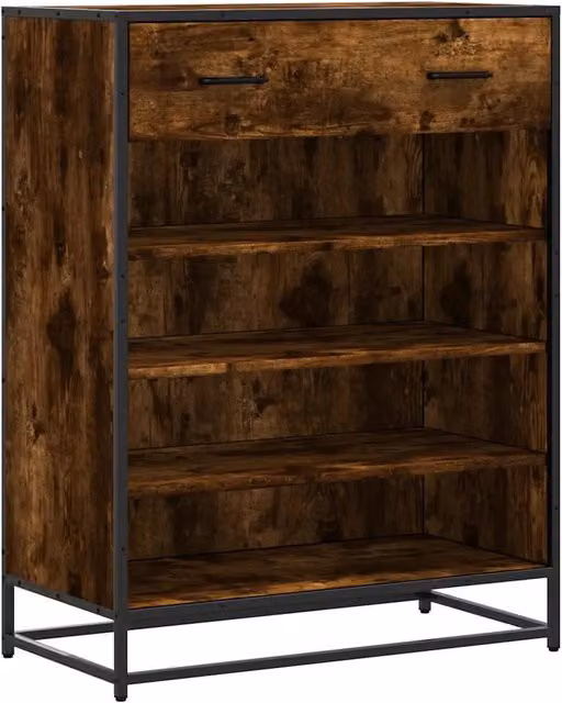 Scarpiera in stile industriale in legno rovere e metallo marrone, L: 75 cm, P: 38 cm, H: 97,5 cm