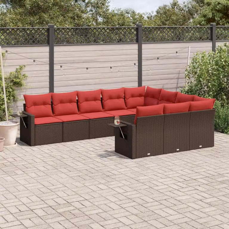 Maison Exclusive - Set da giardino 10 pezzi con cuscini, marrone, polyrattan