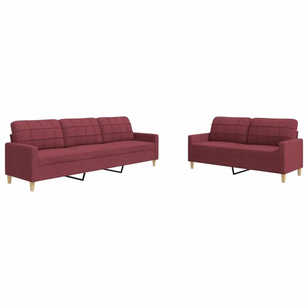Set di Divani 2 pz Rosso Vino in Tessuto