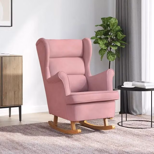 Sedia a dondolo con schienale alto in velluto rosso vidaXL con braccioli – 1