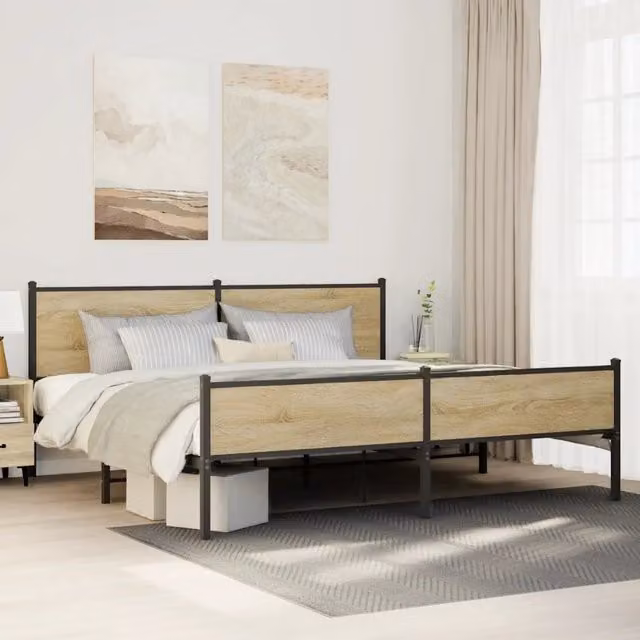 Letto senza materasso vidaXL in metallo e legno Rovere Sonoma L: 200 cm, P: 200 cm, H: 91,5 cm