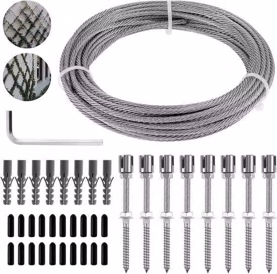 Supporto climatizzatore in acciaio con staffe da parete e cavo metallico da 3 mm (8 staffe, 12 m di cavo)