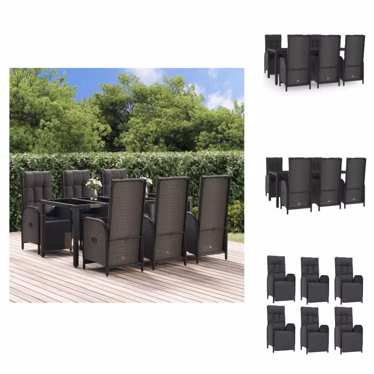 vidaXL set da pranzo da giardino 7 pezzi con cuscini in poly rattan nero - Set di mobili da giardino